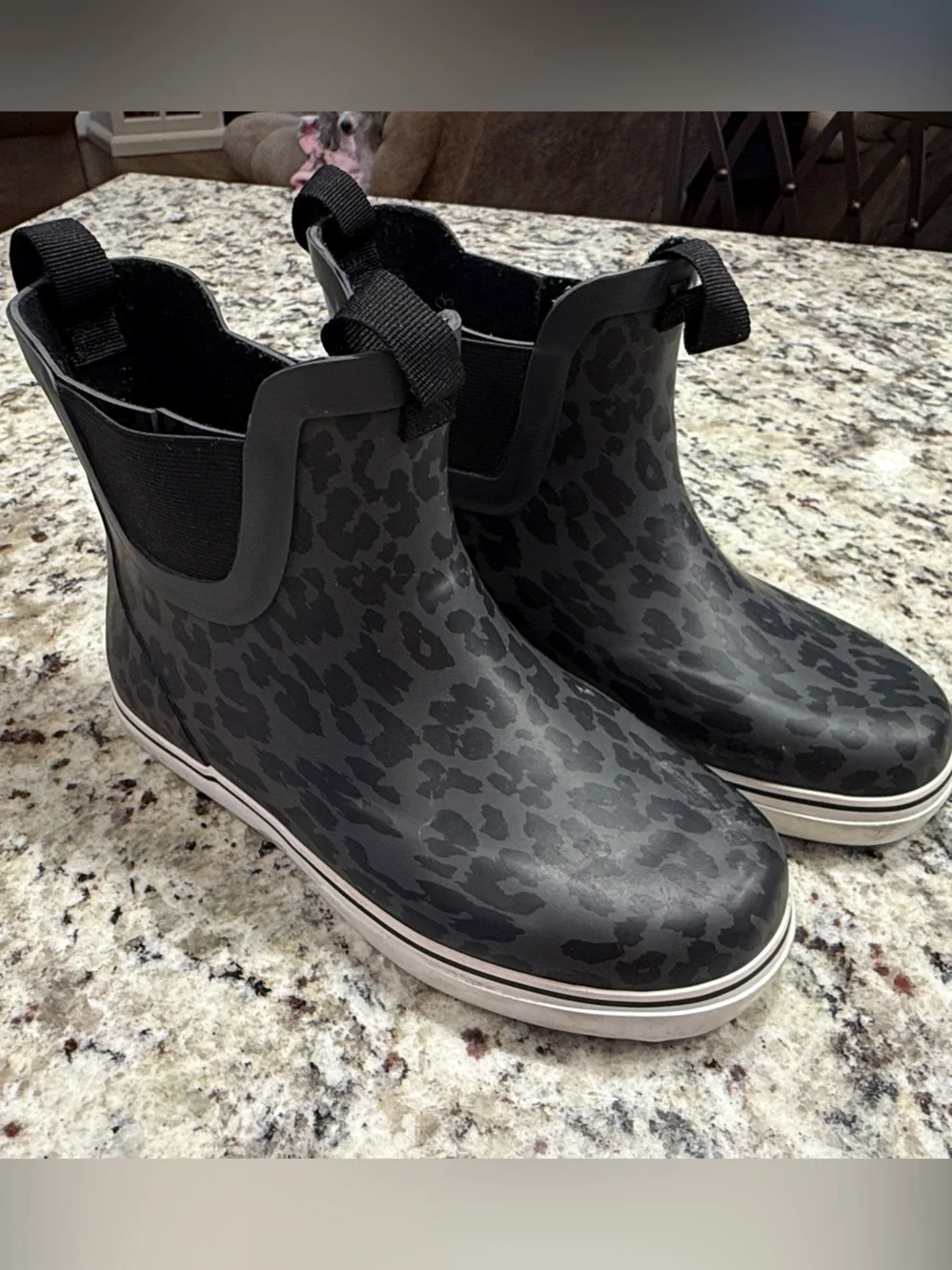 Kids Black Leopard-Print Rain Boots